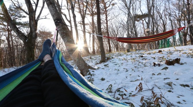 一度やってみたかった森の中でハンモックを実現！薪ストーブも
